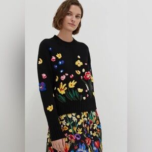 Chinti & Parker Floral Embroidered Sweater sz S